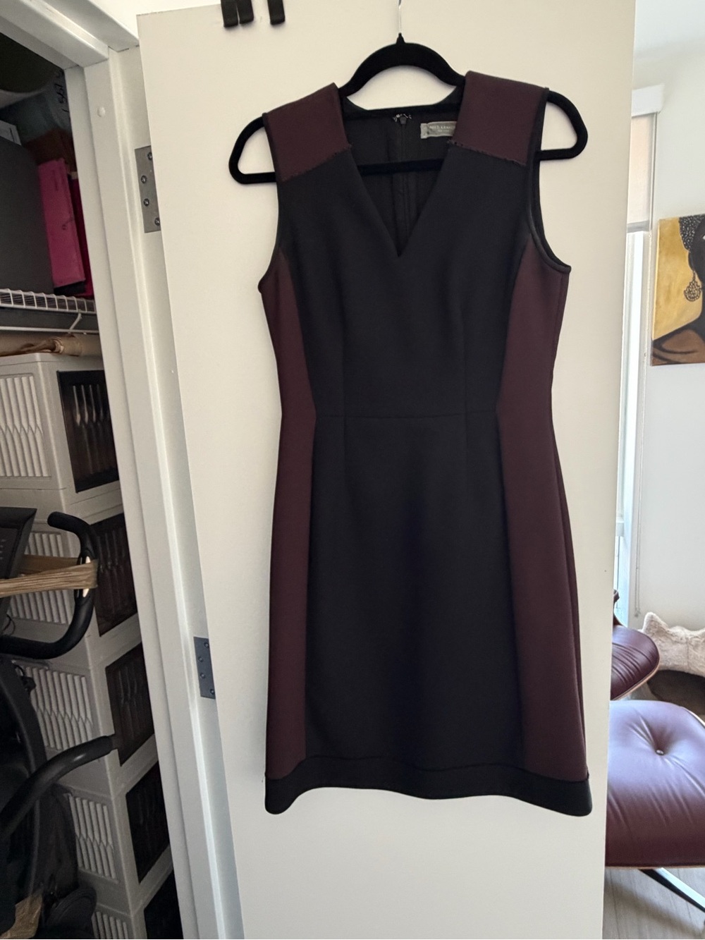 Reed Krakoff Black and Brown Sleeveless Colorblock Sheath Dress